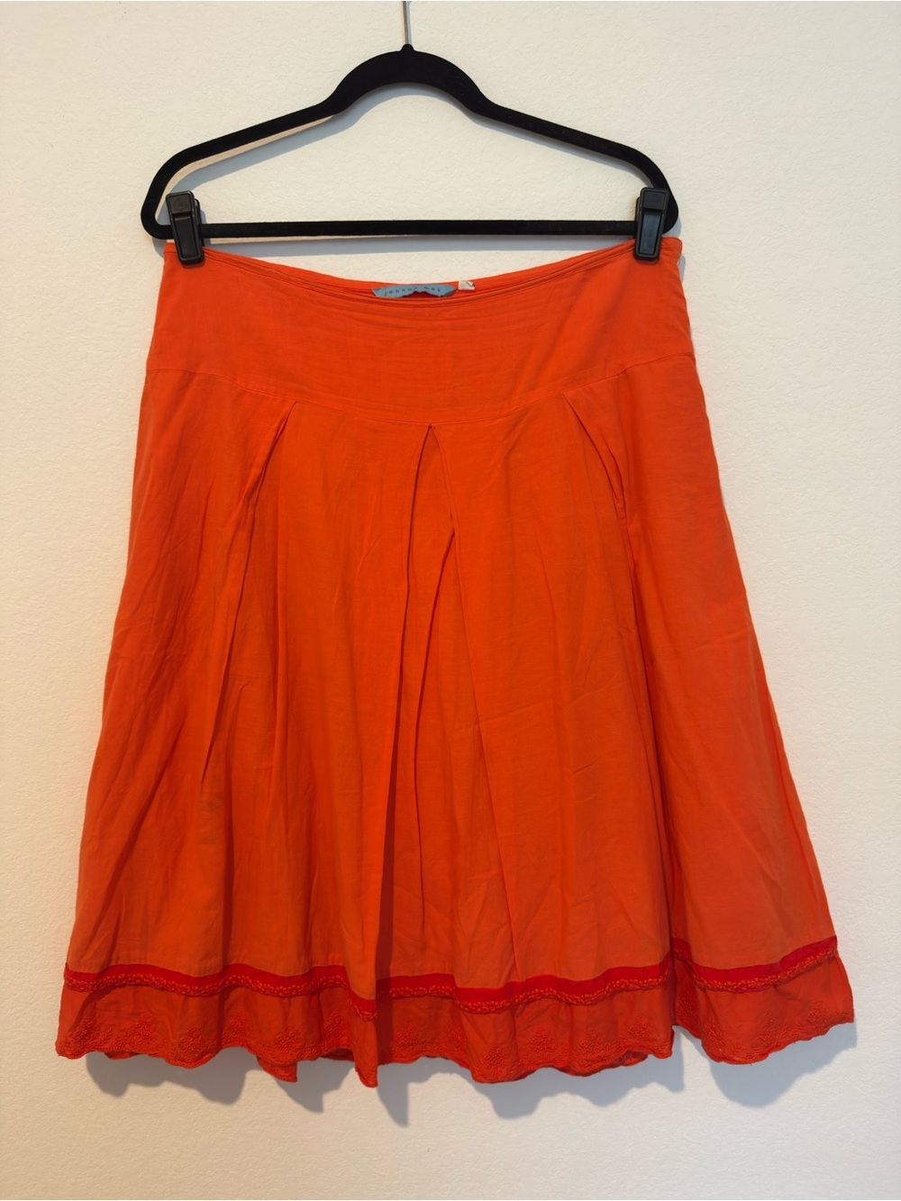 Johnny Was Vintage 90s Y2K Orange Embroidered Trim Cotton Pleated Skirt